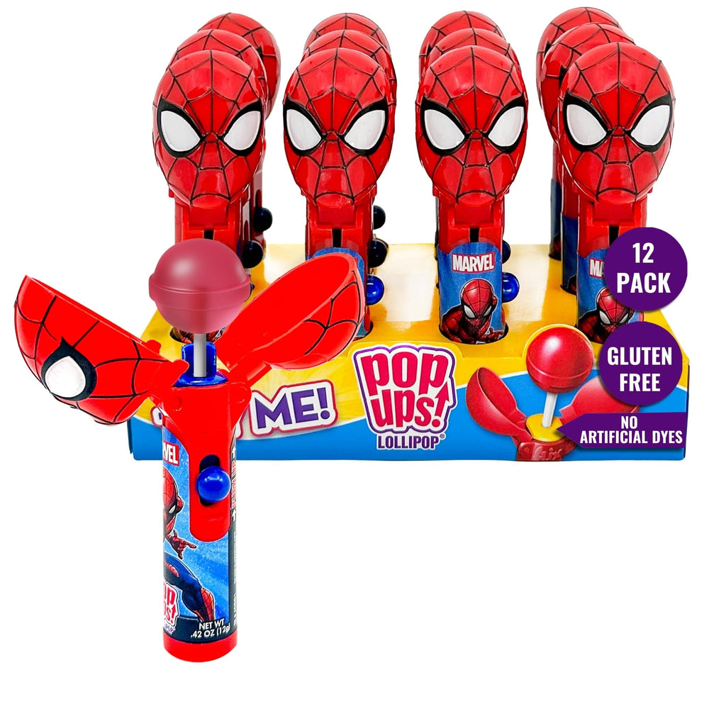 POPUPS! LOLLIPOP Spiderman holder closed, keeps candy mess-free during playtime.
