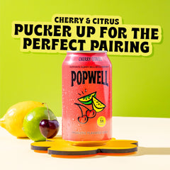 Popwell Cherry Citrus being poured from a glass shows crisp, fruity flavor