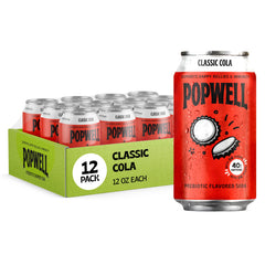 Popwell Classic Cola bottle pour highlighting prebiotic flavor boost