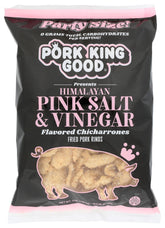 Pork King Good Himalayan Pink Salt & Vinegar pork rinds bag 7oz for keto snacking.