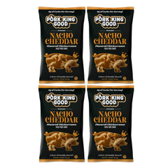 Pork King Good Nacho Cheddar pork rinds ready-to-serve pack, shareable snack.