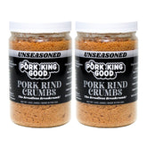 Pork King Good pork rind crumbs jar close-up for keto-friendly breading