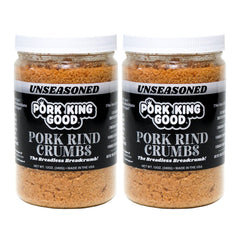 Pork King Good pork rind crumbs jar close-up for keto-friendly breading