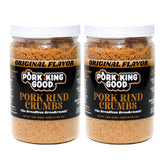 Pork King Good pork rind crumbs jar close-up for keto-friendly breading option