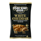 Pork King Good White Cheddar pork rinds front packaging with crispy, premium flavor