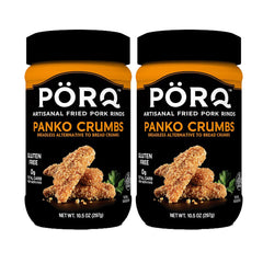 porq Panko Crumbs bottle close-up for gluten-free, keto-friendly coating.