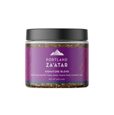 Portland Salt Co Za’atar spice blend jar enhances Mediterranean flavors with sesame, thyme, and sumac