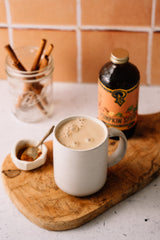 Portland Syrups Pumpkin Spice poured into coffee for a cozy latte