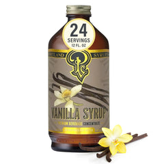 Portland Syrups Vanilla Syrup bottle closeup with rich vanilla aroma
