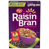 Post Raisin Bran cereal bowl with milk, a fiber-rich start to your day.