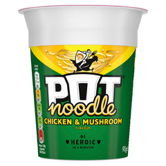 Pot Noodle Chicken and Mushroom noodles close up with texture and color
