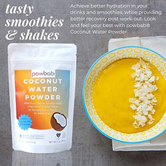 powbab Coconut Water Powder ingredients image emphasizes no maltodextrin or additives