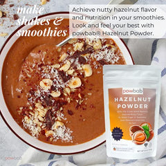Powbab Hazelnut Powder with measuring spoon ready for paleo-friendly recipes.