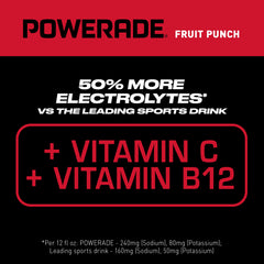 Powerade Fruit Punch bottle pouring into glass for immediate post-exercise hydration.