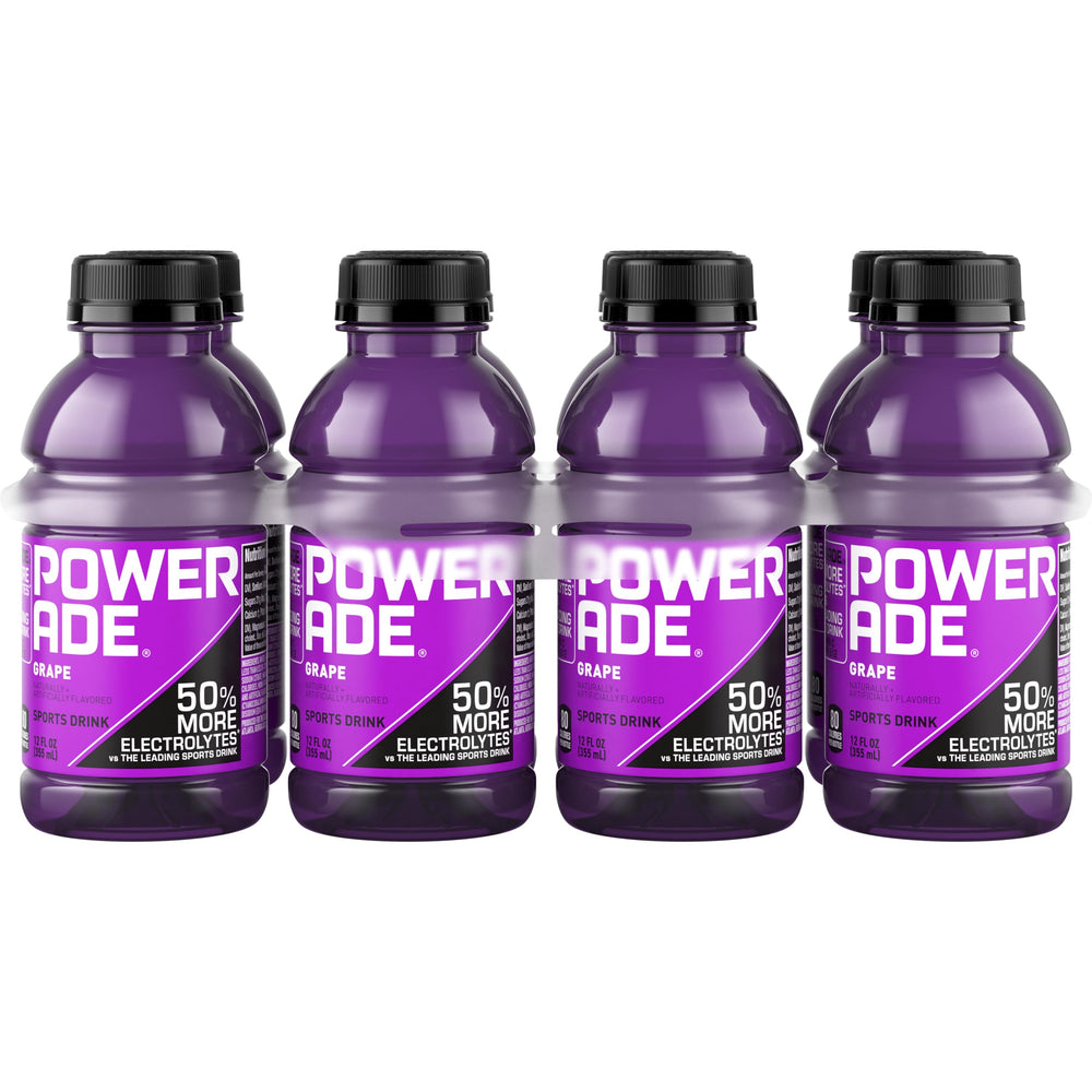 Powerade Grape bottle pouring hydration during a workout to replenish electrolytes.