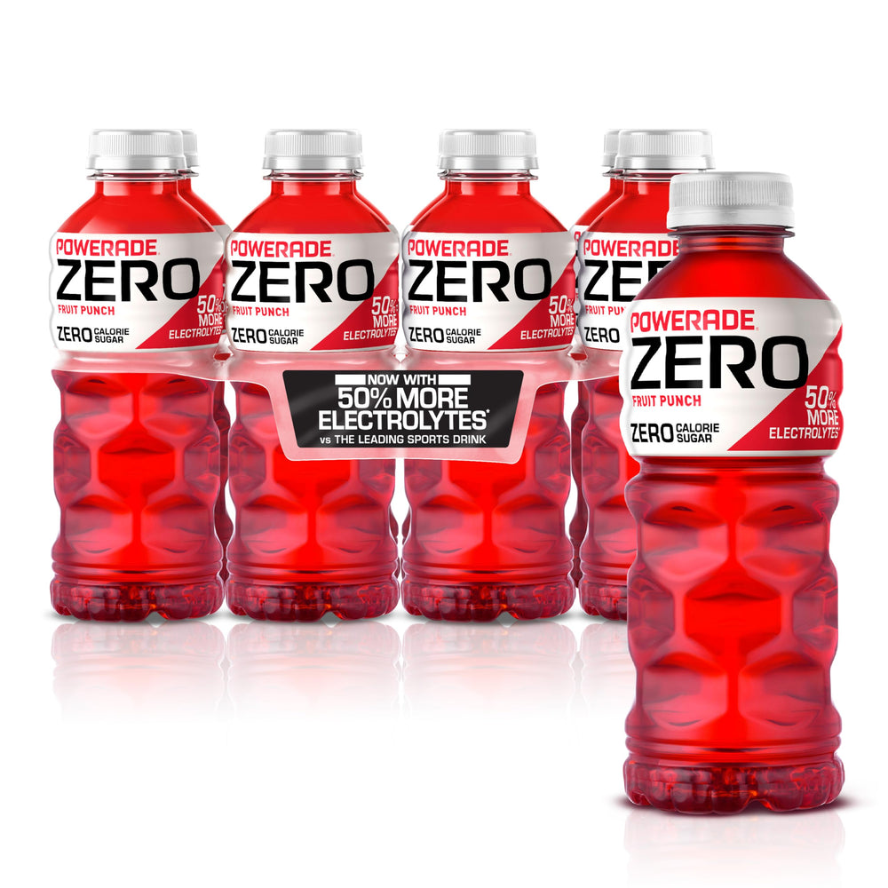 Powerade Zero Fruit Punch bottle showing electrolyte hydration.