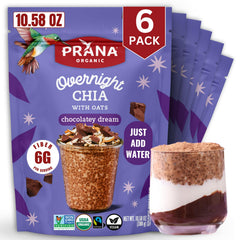 Prana Overnight Chia with Oats Chocolatey Dream in a jar, ready-to-eat breakfast option.