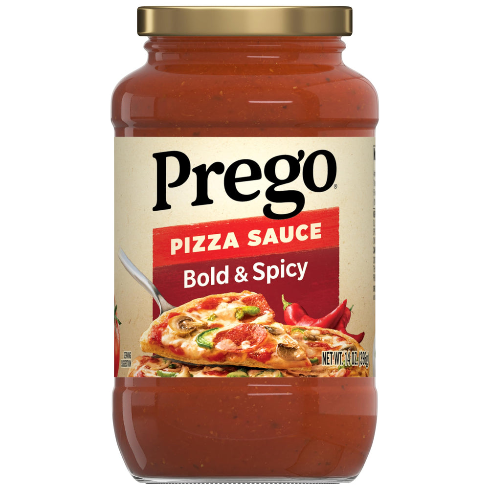 Prego Bold and Spicy sauce jar showing thick, rich texture for family meals.