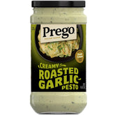 Prego Creamy Roasted Garlic Pesto jar showing rich basil flavor ideal for weeknight pasta
