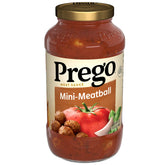 Prego Mini-Meatball Pasta Sauce jar showing thick, family-friendly flavor