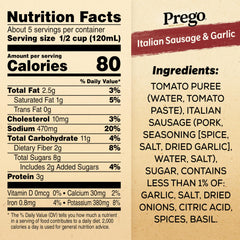 Close-up of Prego sauce ingredients with tomatoes and garlic, perfect for a rich base.
