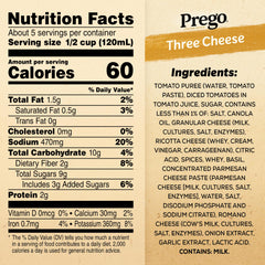 Prego Three Cheese sauce pours smoothly from the jar, ready for pasta.