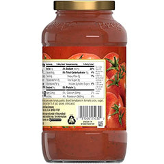 Prego tomato sauce closeup highlights vine-ripened tomatoes and rich flavor for comforting meals.