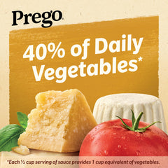 Tomato vines and fresh herbs visible in Prego sauce for vibrant flavor.