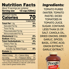 Prego Traditional Pasta Sauce thick, smooth texture highlighting tomato flavor