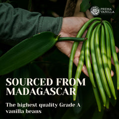 PREMA Vanilla Madagascar pack shot with multiple pods and gift bean.