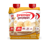 Premier Protein Bananas and Cream shake bottle highlighting 30g of protein for on-the-go fueling.