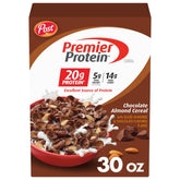 Premier Protein Chocolate Almond Cereal bowl with milk for a protein-packed breakfast.