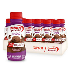 Premier Protein Minis chocolate bottle showing 22g protein for post-workout fueling