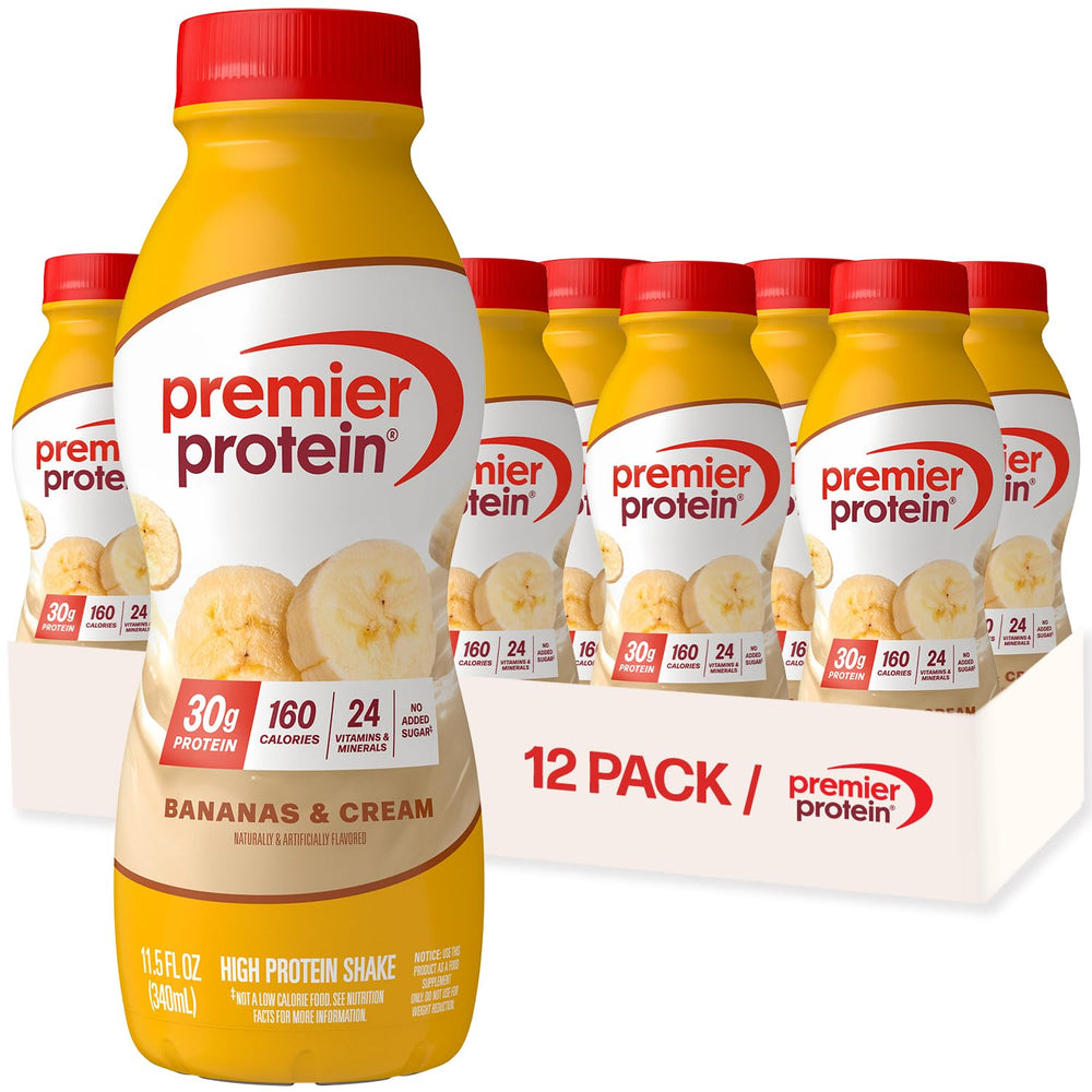 Premier Protein Shake Bananas and Cream bottle for on-the-go protein boost