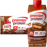 Premier Protein Shake Chocolate Peanut Butter bottle pour, convenient 30g protein boost