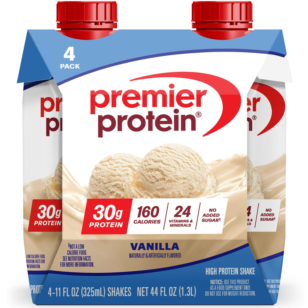 Premier Protein Shake Vanilla bottle showing 30g protein per serving for post-workout fueling
