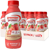 Premier Protein Strawberries & Cream bottle shows convenient, high-protein nutrition for on-the-go days.