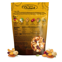 Premium Orchard Deluxe Mango Macadamia Nut Blend close-up reveals ingredients.