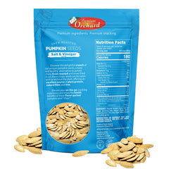 Premium Orchard pumpkin seeds salt vinegar close-up highlighting bold flavor potential.
