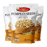 Premium Orchard roasted pumpkin seeds in-shell closeup, high-protein snack option