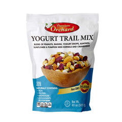 Premium Orchard Yogurt Trail Mix with nuts and seeds in a tray for a quick snack