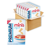 Premium Original Mini Saltine Crackers in a six-box display for bulk snacking
