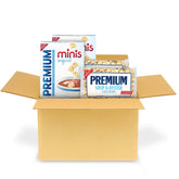 Premium Soup & Oyster Crackers shown with a steaming bowl of soup for pairing.