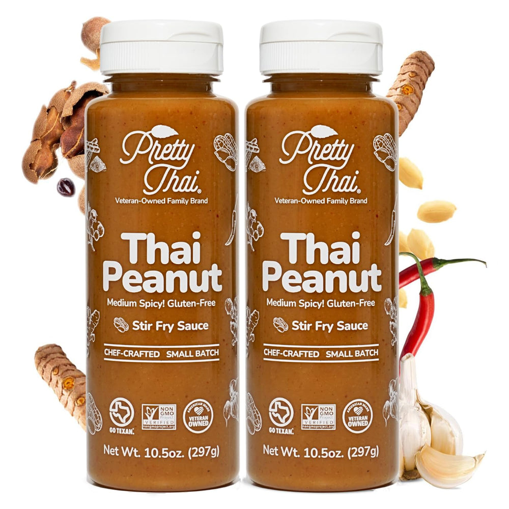 Pretty Thai peanut sauce pack-2-bottles for quick weeknight meals.