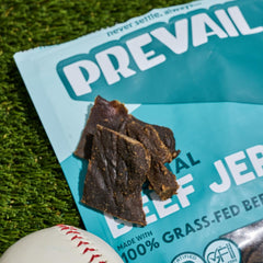 Prevail Grass-Fed Beef Jerky wood-smoke flavor emphasizes rich aroma.