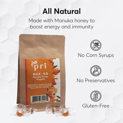 PRI Manuka Honey Nuggets gluten-free snack with simple ingredients.