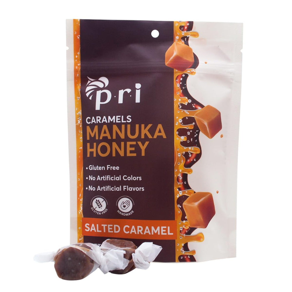 P.R.I Manuka Honey Salted Caramels packshot highlights a premium giftable treat.