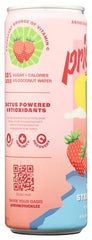 Glass of Pricklee Water Cactus Wild Strawberry with fruit garnish for a mocktail