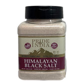 Pride Of India Himalayan Black Salt dual sifter jar, front view, ideal for vegan cooking.
