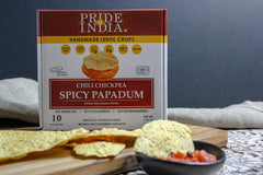 Pride Of India lentil crisps snack plate showing protein-rich option.